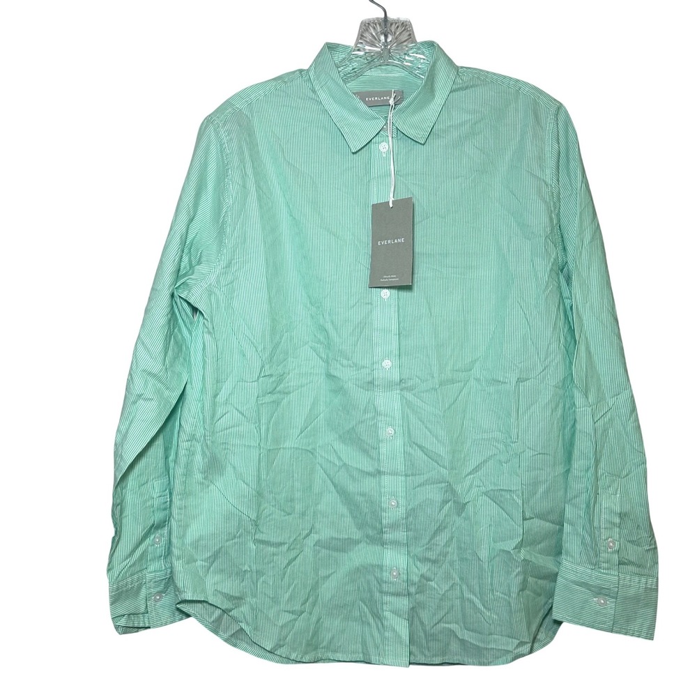 Everlane Women's Mint Green White Stripe Button Down Shirt Size 6 career preppy